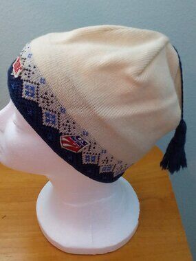 VTG SWIX US SKI TEAM WINTER HAT TASSEL 100% WOOL FLEECE LINED KNIT BEANIE NORDIC